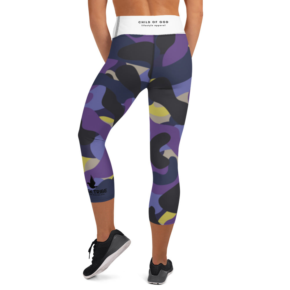 Meek Tribe "Purple-Camo" High Rise Capri Leggings